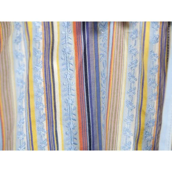 ROBERT GRAHAM Multi Color Stiped Flip Cuff Embroidery Button Down Shirt Medium - Picture 4 of 12